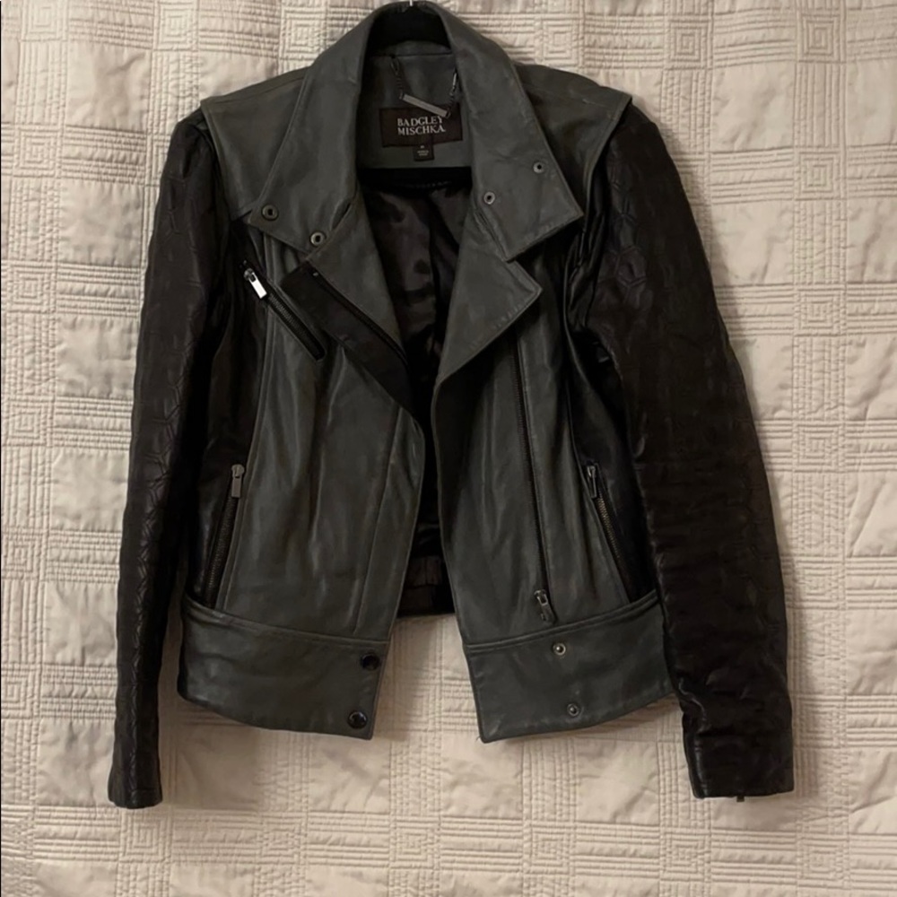 Badgley Mischka Black and Gray Leather Jacket